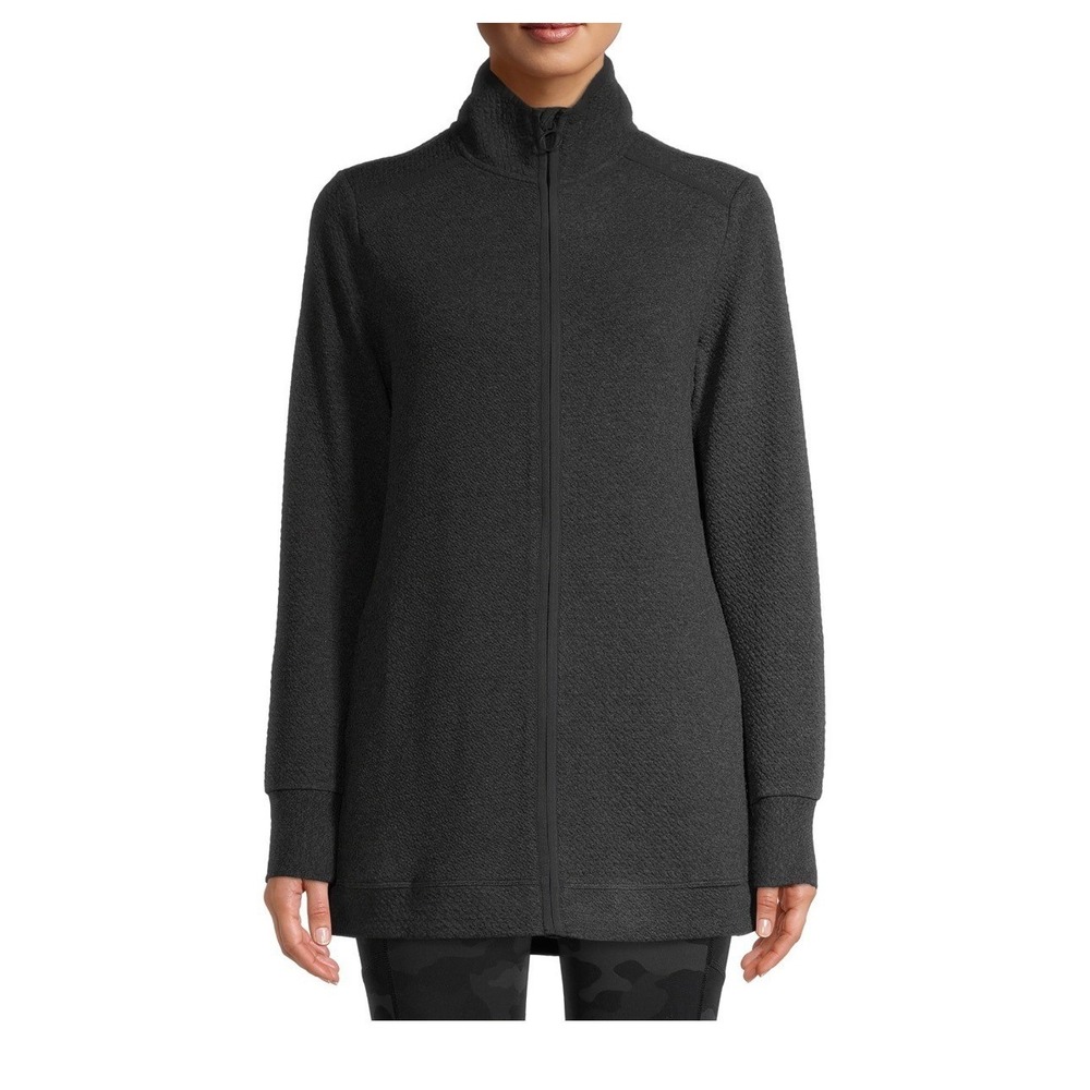 Avia Tunic Jacket Dark Grey Athleisure Ottoman Ribbed Zip Stretchy Small Women